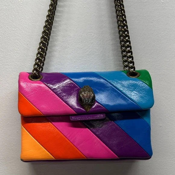 Kurt Geiger Mini Kensington Bag Purse Rainbow Striped Colorful Leather Crossbody - Picture 2 of 14